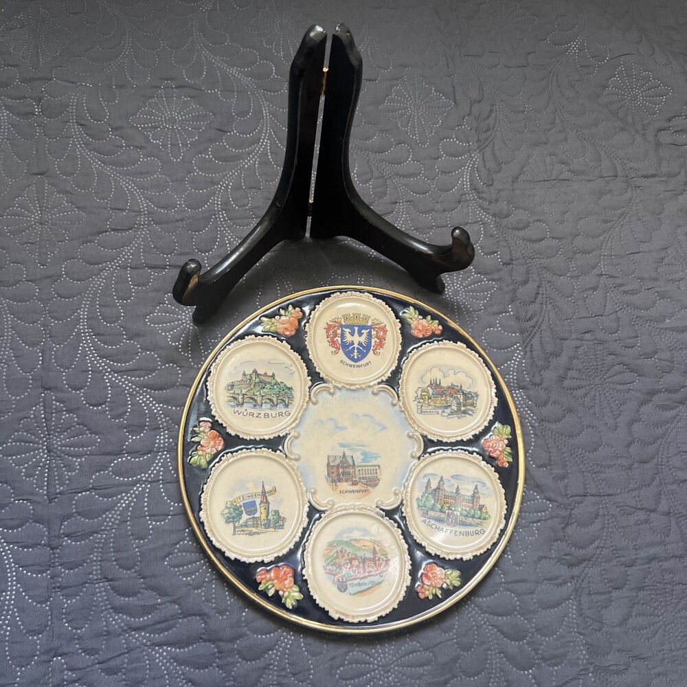 VINTAGE GERMAN WALL PLATE T IN TRIANGLE MARK #1 / #5 6 TOWN CITY WEST GERMANY 9"